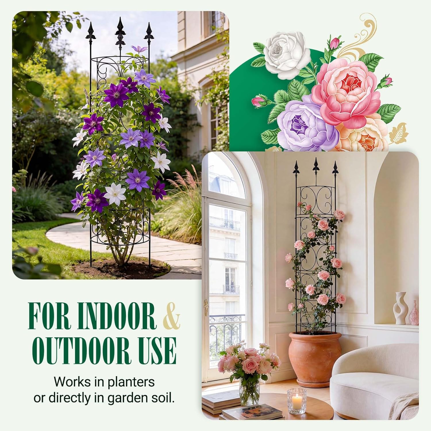 2 Pack 56.7'' H x 12'' W Garden Trellis for Climbing Plants Outdoor, Rustproof Metal Garden Flower Trellis, Rose