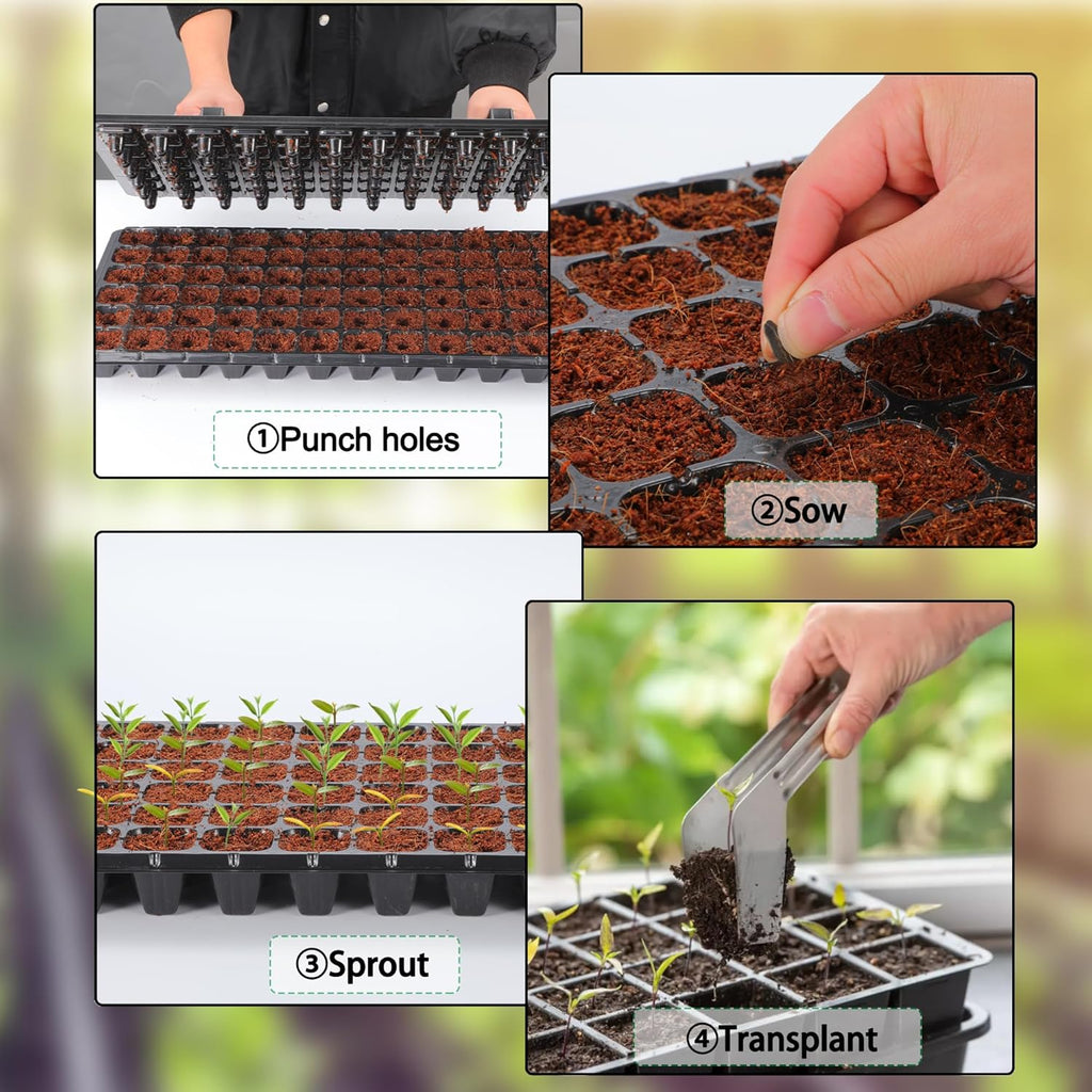 Oscorna (20Pack) 72-Cell Seed Starter Trays with Dibber, 10 Pack Nursery Starting with Base Tray, 72 Hole Soil Digger