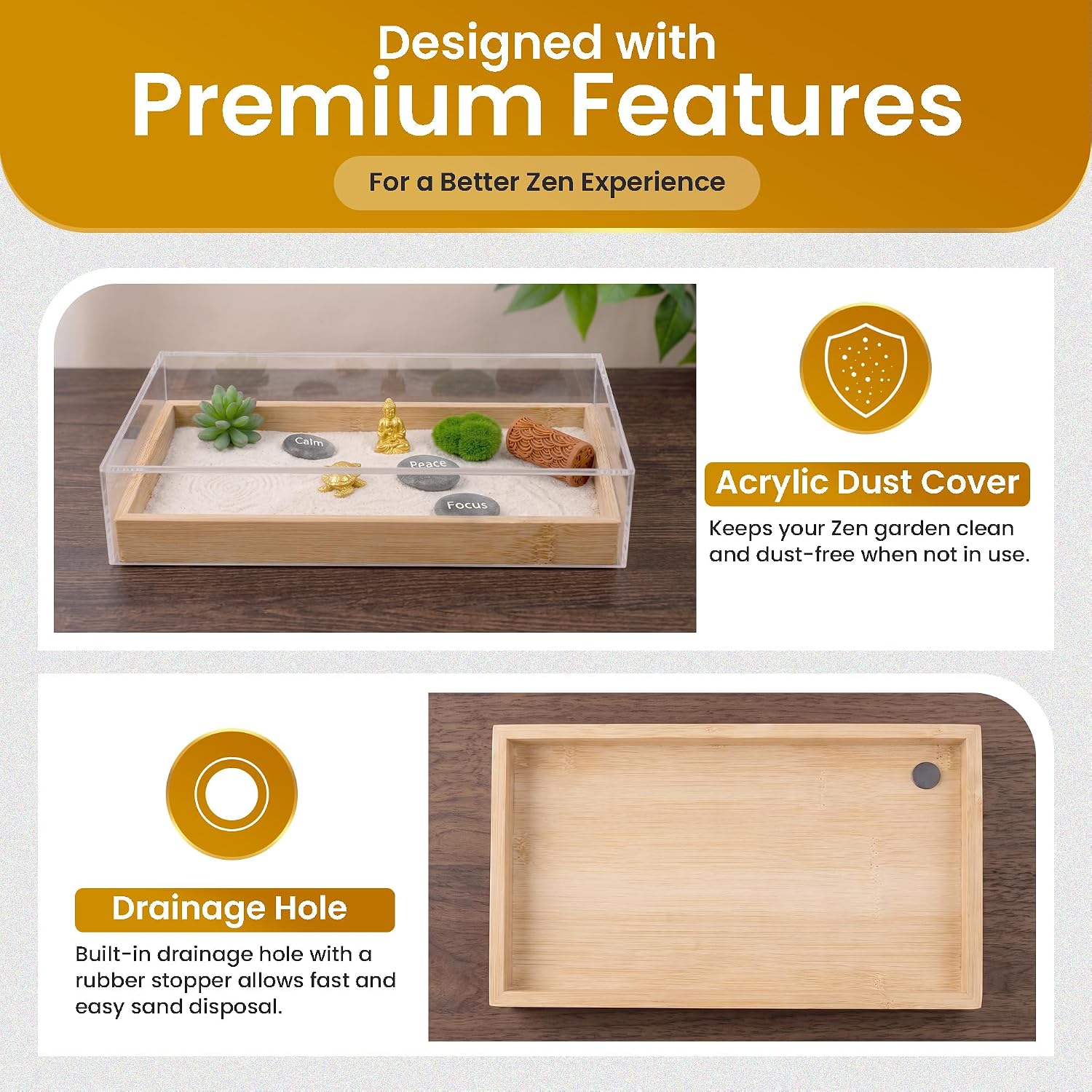 Zen Garden Kit 13″ x 8.2″ Large Zen Garden for Desk with Bamboo Sand Tray | 15 Accessories & 6 Tools, Japanese Decor