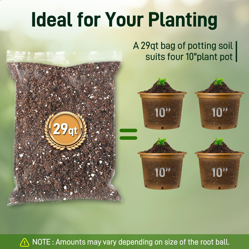 29QT Potting Soil Mix for Indoor Plants - Contains Perlite, Peat Moss, Coco Coir & Rice Charcoal, Natural & Organic