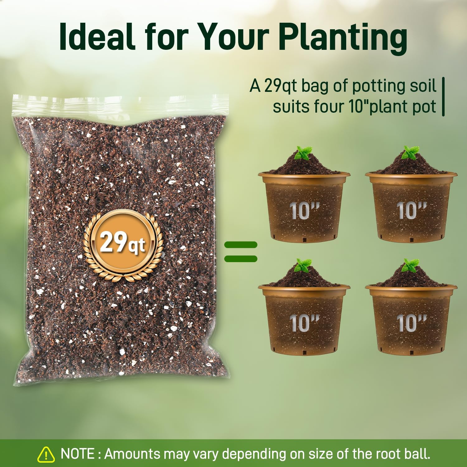 29QT Potting Soil Mix for Indoor Plants - Contains Perlite, Peat Moss, Coco Coir & Rice Charcoal, Natural & Organic