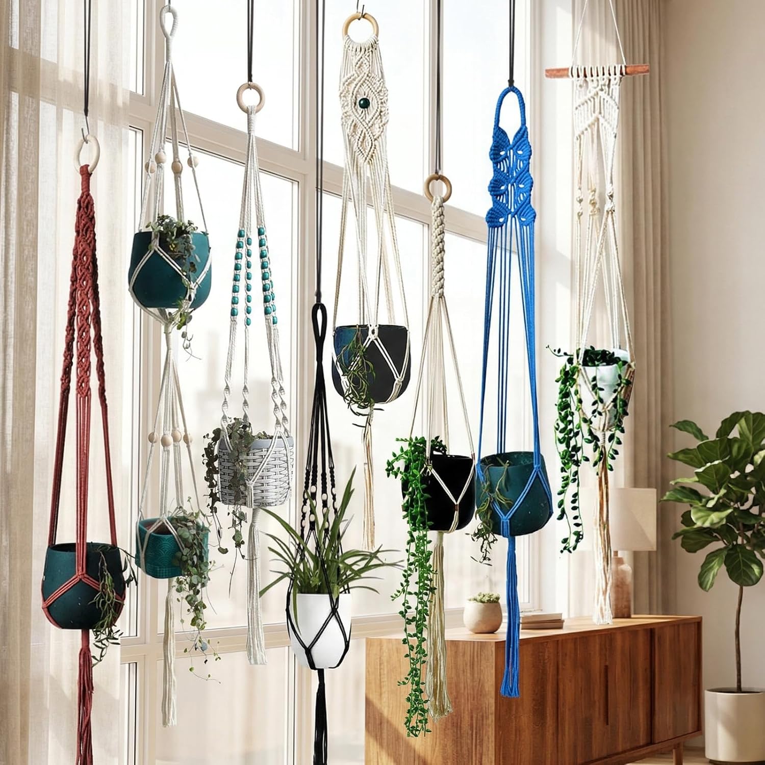 8-Pack Boho Plant Hanger, Macrame Pot Holder,Hanging Planter/Indoor/Balcony/Window Decoration Length 39" (Not Pot and