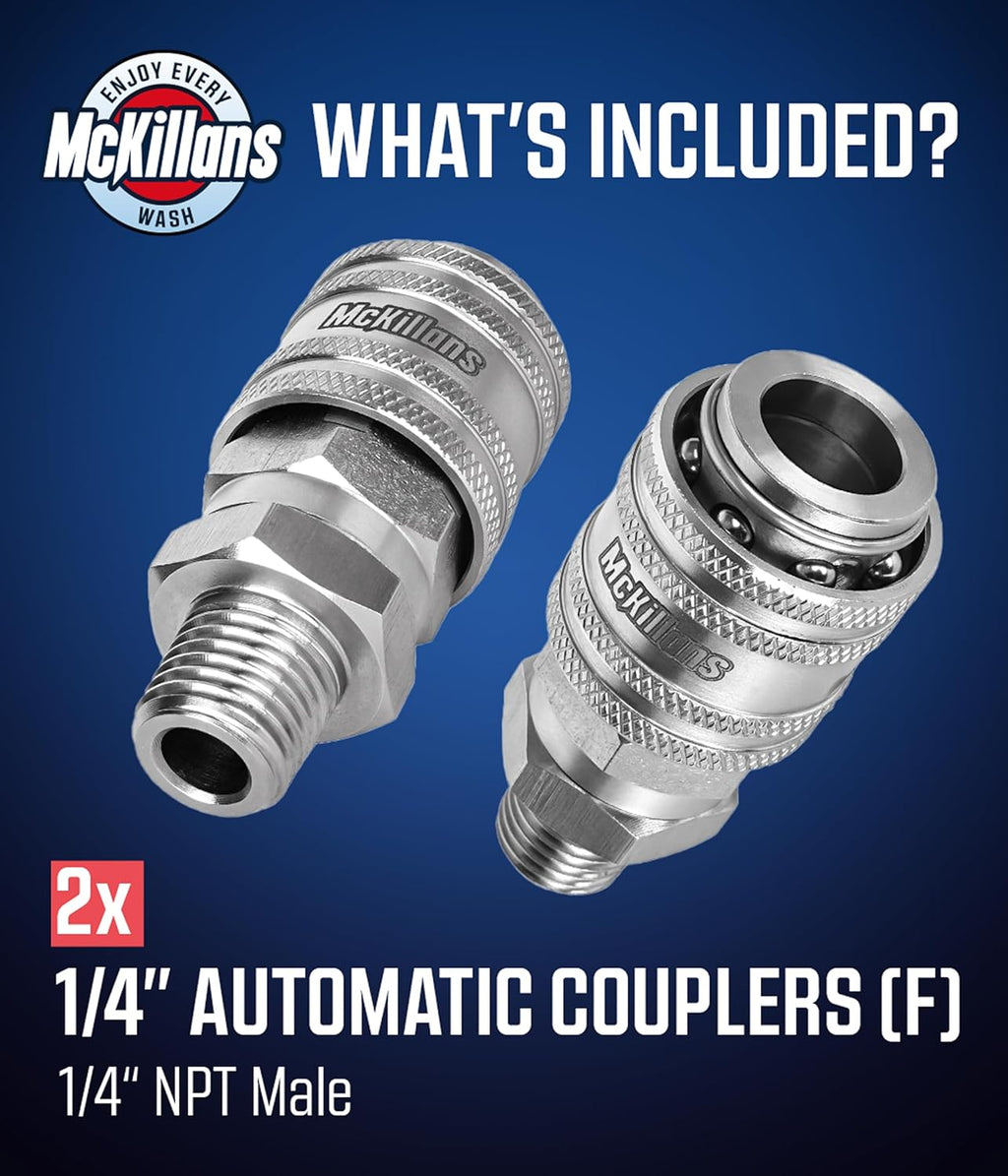 McKillans® 1/4” Nozzle Automatic Quick Connect Fittings - Stainless Steel 1/4” NPT Male Quick Connect Couplers