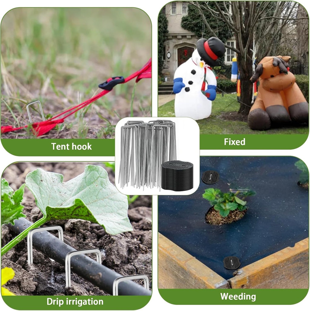 200PCS Garden Stakes Staples 6 inch Landscape Fabric Pins Lawn 100Pcs U Shaped Galvanized Staples Ground Stakes
