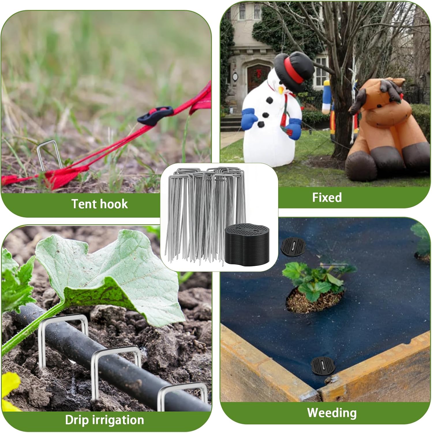 200PCS Garden Stakes Staples 6 inch Landscape Fabric Pins Lawn 100Pcs U Shaped Galvanized Staples Ground Stakes