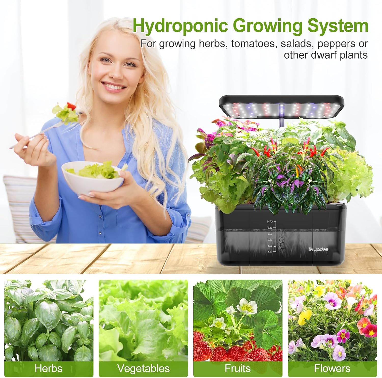 Hydroponics Growing System – Indoor Herb Garden w/Grow Light | Style of Clay Pebbles, w/ Premium Growth Lamp & Smart