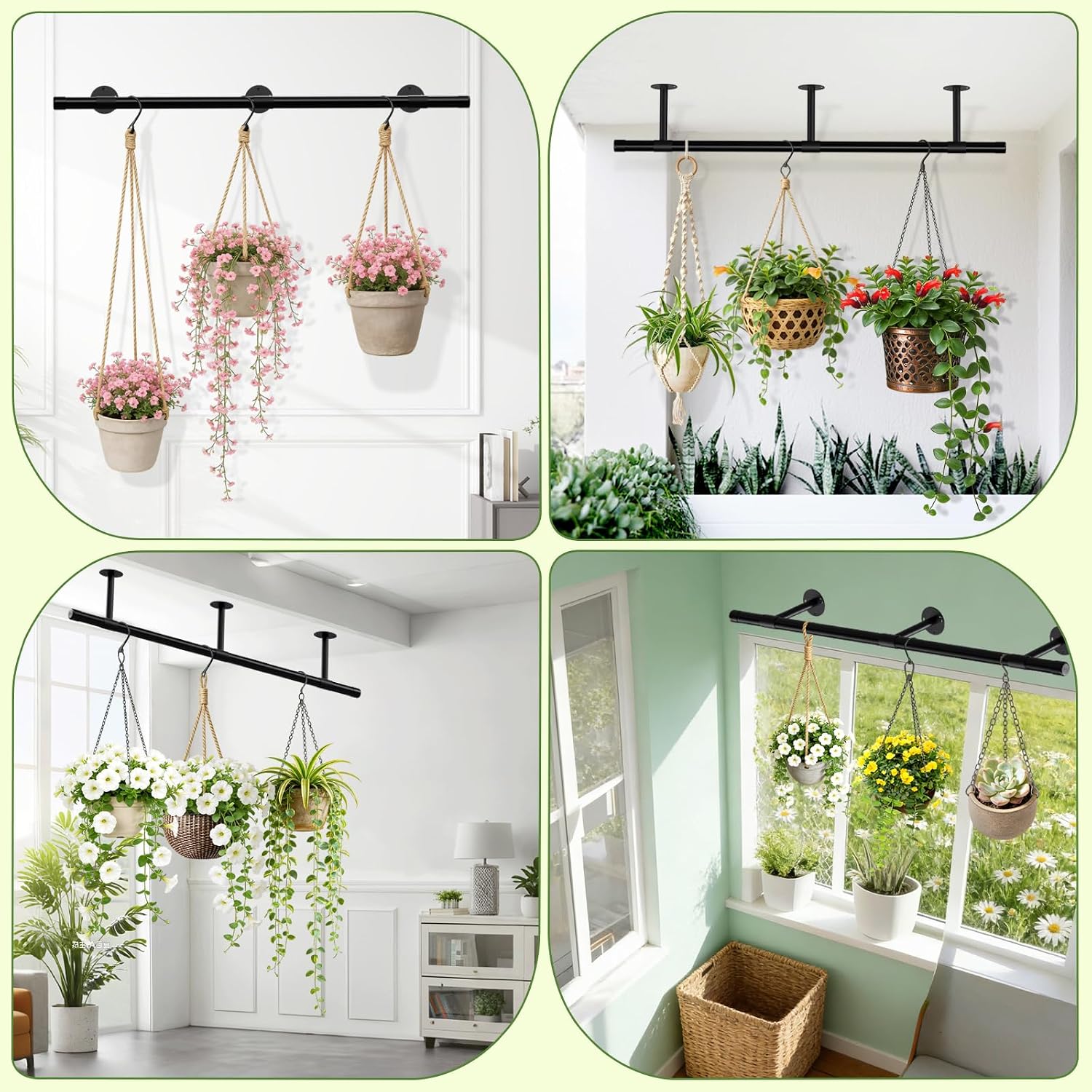 SUTINE Plant Hanging Rod, 62 Inch Plant Hanger Indoor for Window Ceiling, Heavy Duty Hanging Planters for Indoor