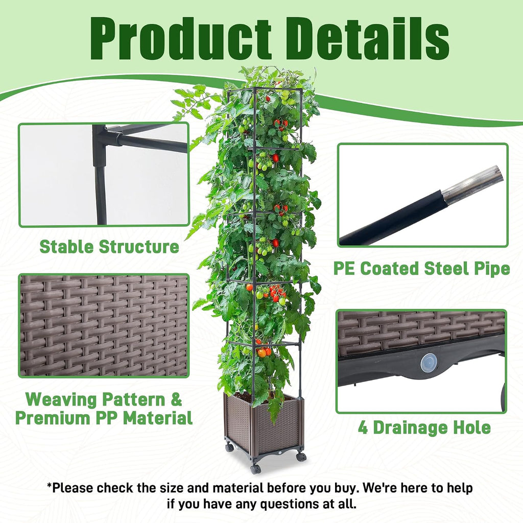 Quibbay Raised Garden Bed with Tomato Planter Cage,50.4" Self Watering Tomato Planter with Plastic Coating Steel Pipe