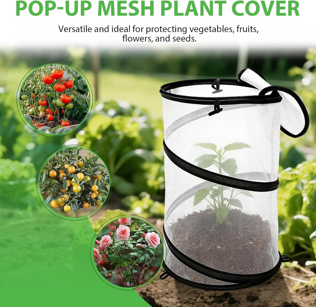 Hoypeyfiy 4 Pcs Pop Up Insect & Bird Barrier Plant Cover Net, 24"x12" Round Foldable Mesh Protector, Garden Cage Guard