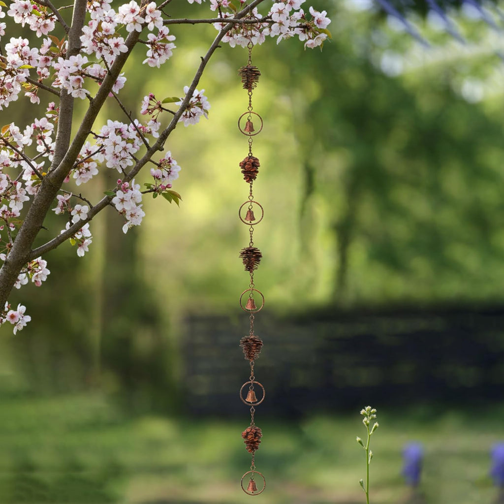 3.6 Feet Pinecone Rain Chains Gutters, Pinecone Shaped Iron Metal Downpipe Outside Catcher, Decorative Pine Cones and