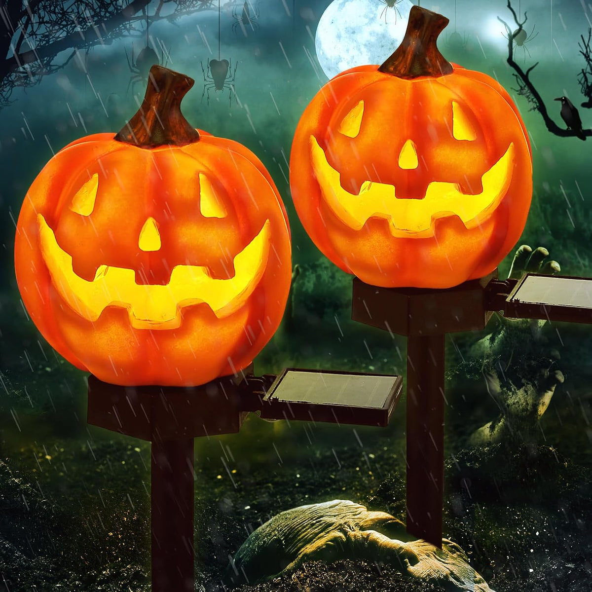 Retisee 2 Pcs Jack O Lantern Solar Lights,Classic Style,Orange