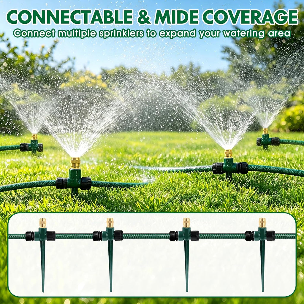 4 Pack Heavy Metal Lawn Sprinkler for Yard,360° Large Area Coverage | Adjustable Brass Nozzle with Aluminum Alloy Spike