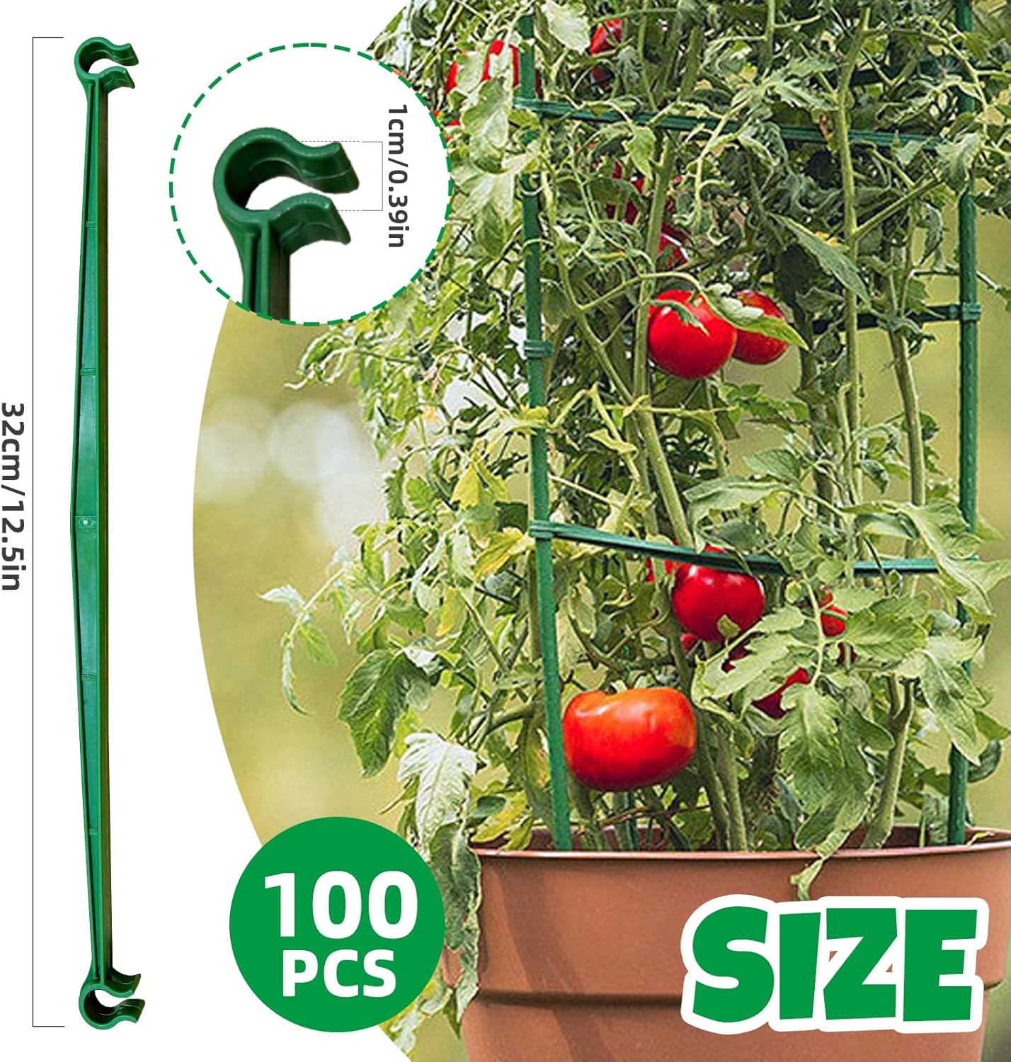 100Pcs Plant Stake Arms for Tomato Cage,11.8" Garden Stake Connectors with 2 Adjustable Buckles,Expandable Trellis