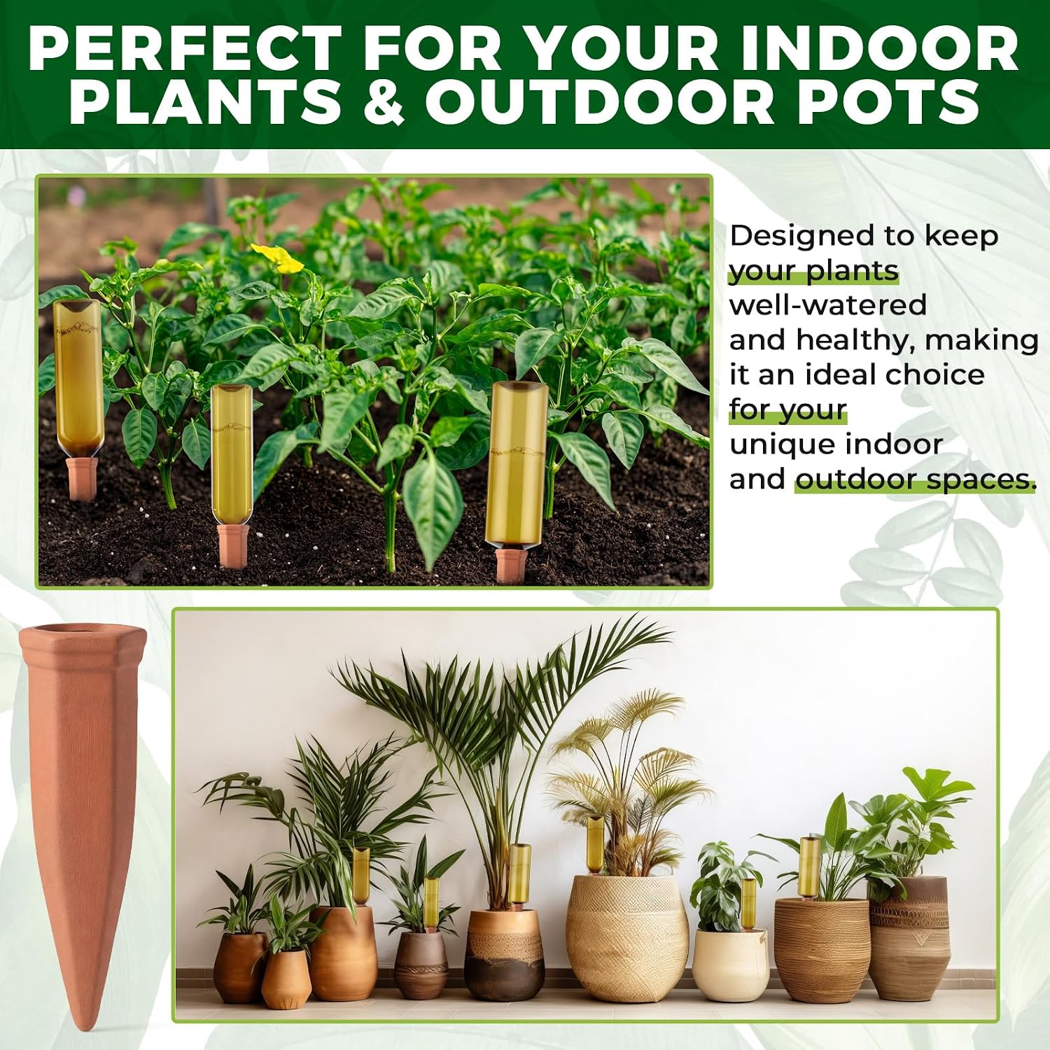 12 Pcs 17oz 25oz 34oz Plant Watering Devices 6 Terracotta Self Watering Spikes 6 Plastic Bottles Slow Release Vacation