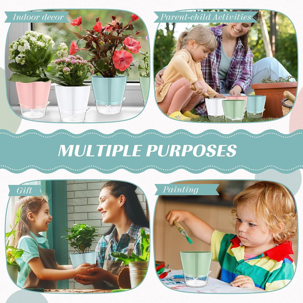 Funnymoom 6 Pack 6 Inch Self Watering Plant Pots Self Watering Planters with with Visual Reservoir and Drainage Hole