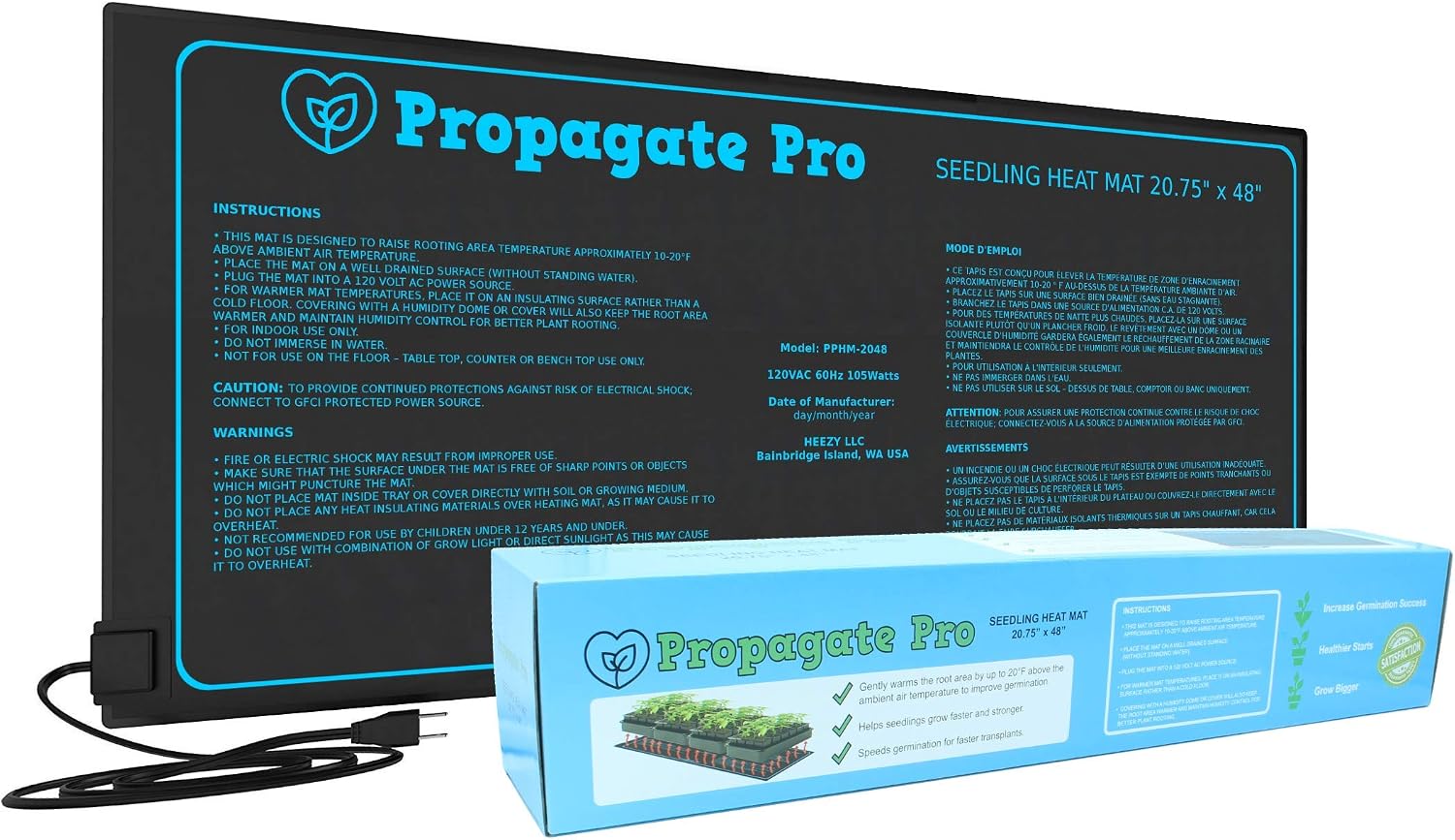 Seedling Heating Mat, 4 Ft, Fits 4 Standard 1020 Trays, 48" | Germination Grow Heat Pad for Seed and Starter Plants