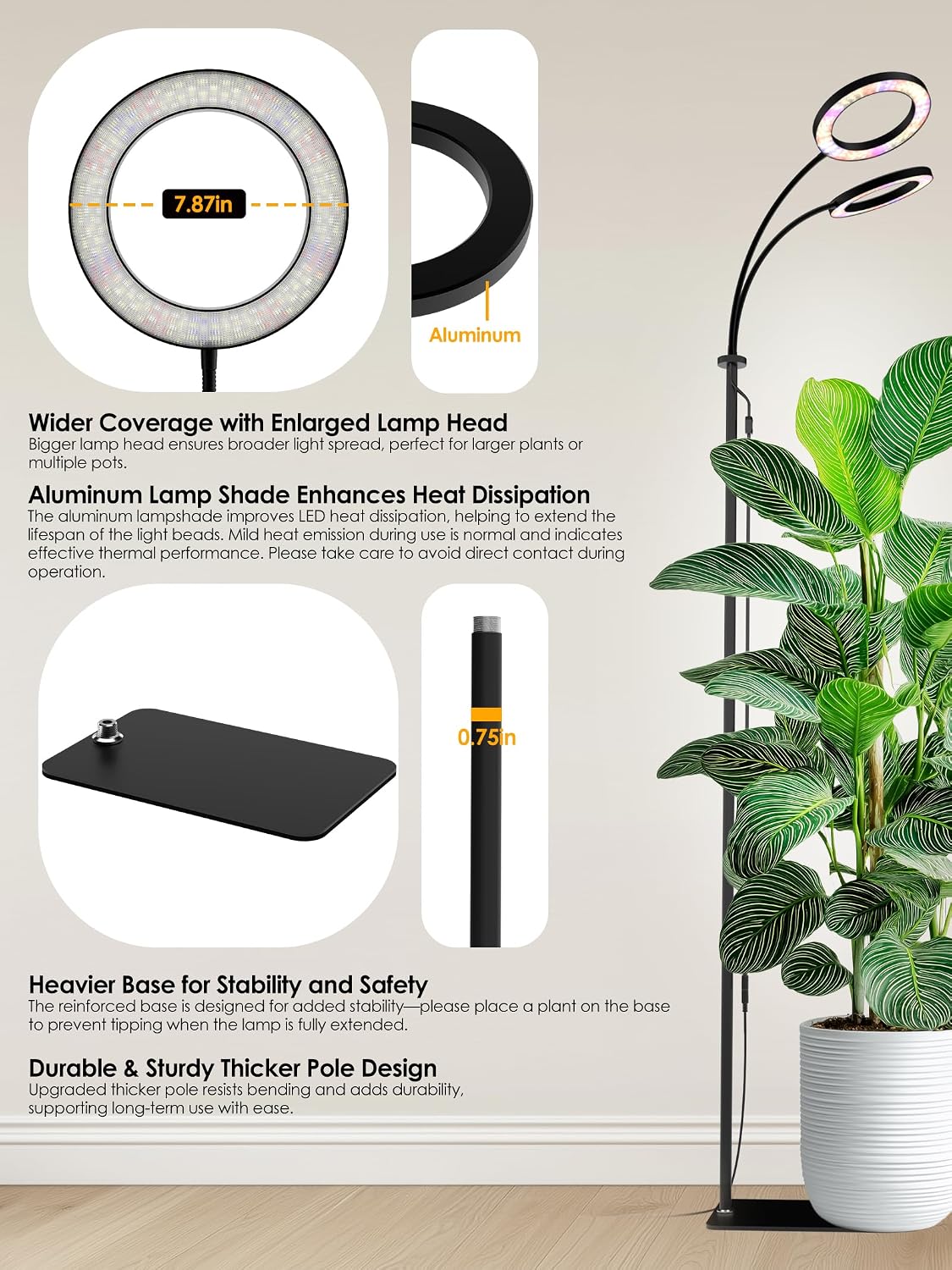 48W Grow Lights for Indoor Plants, Full Spectrum LED Plant Light with Stand | Dimmable, 3 Lighting Modes, 23"-79"