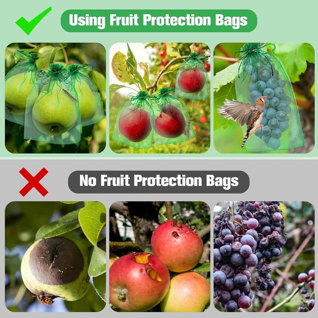 180 Pcs Fruit Protection Bags for Fruit Trees, Green Fruit Netting Cover Bags 3 Size Garden Netting Bags with
