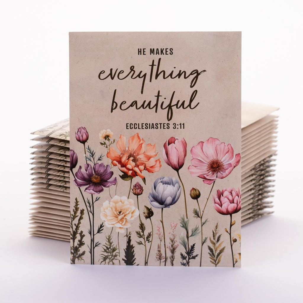 He Makes Everything Beautiful - Pollinator Wildflower Mix Seed Packets - 25 Seed Packs - Perfect Eco-Friendly Gift for