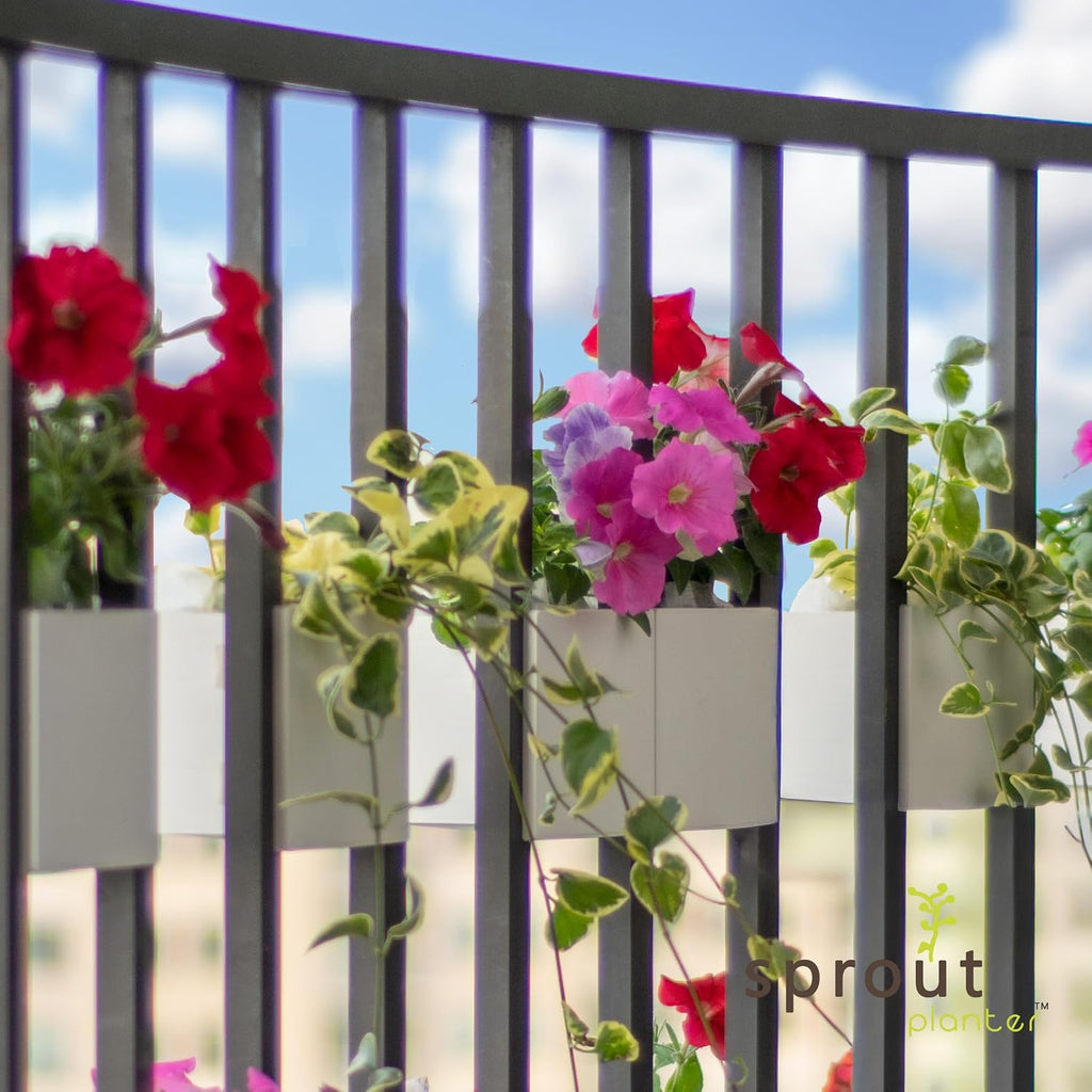 Railing Planter 5-Pack, White (4-inch) | Tool-Free Space-Saving Floating Flower Pots for Balcony Railings | Vertical