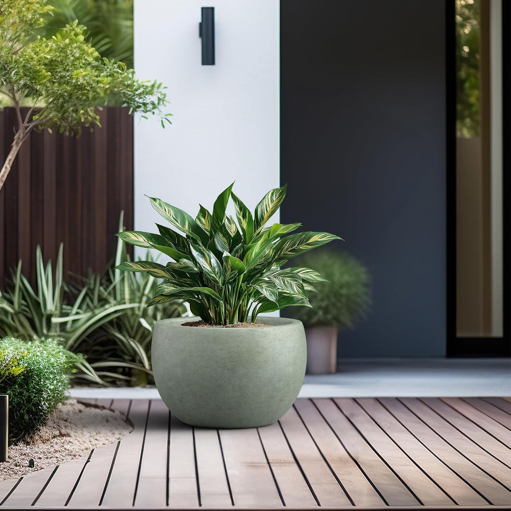 Kante Accent Round Bowl Mint Green Concrete Planter 15.7" Dia, Outdoor | Rubber Plug for Indoor, Drainage for Garden