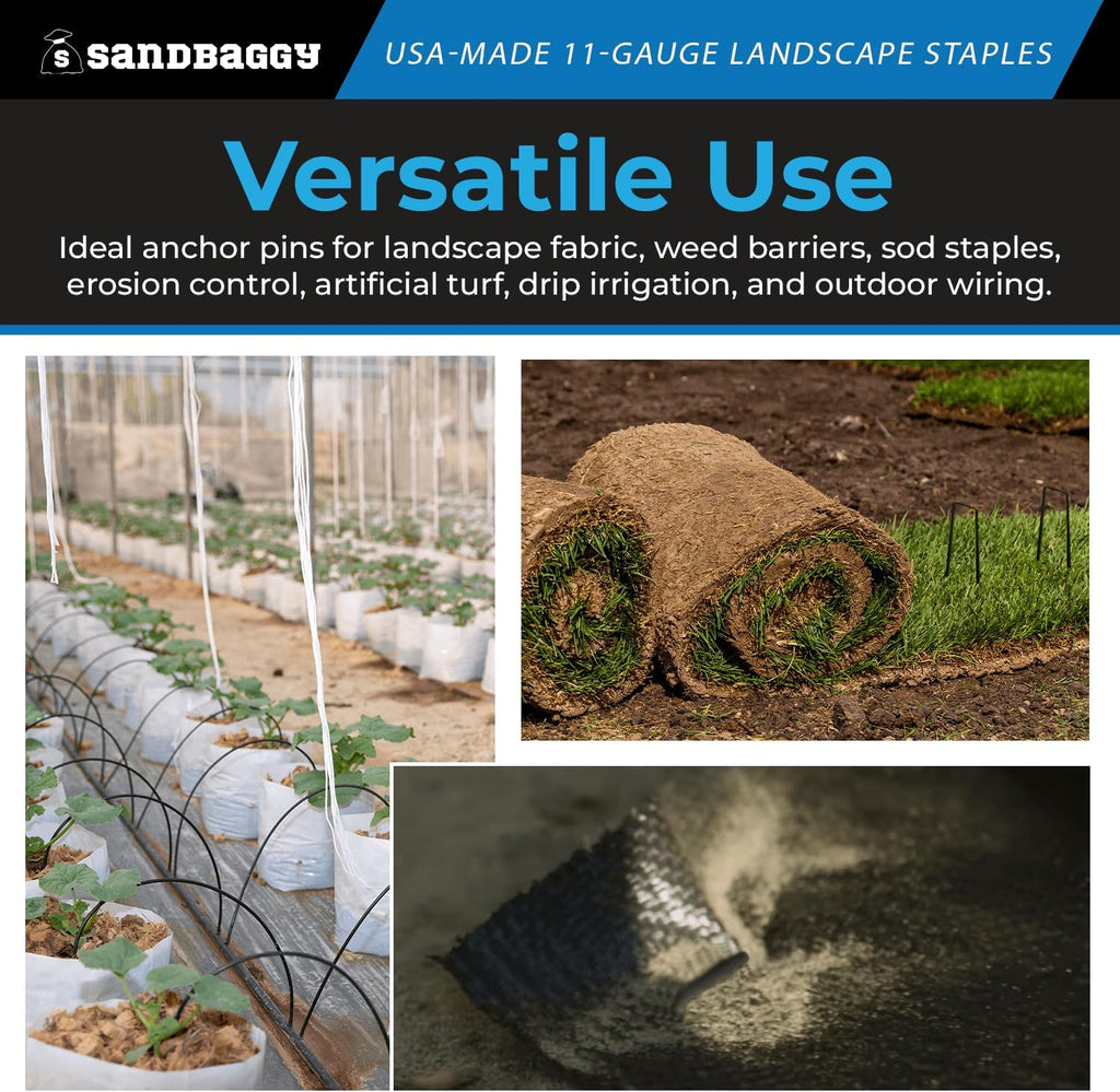 Sandbaggy USA Made 6-inch Landscape Staples - Garden Stakes - Landscaping Fabric, Netting, Sod, Artificial Turf