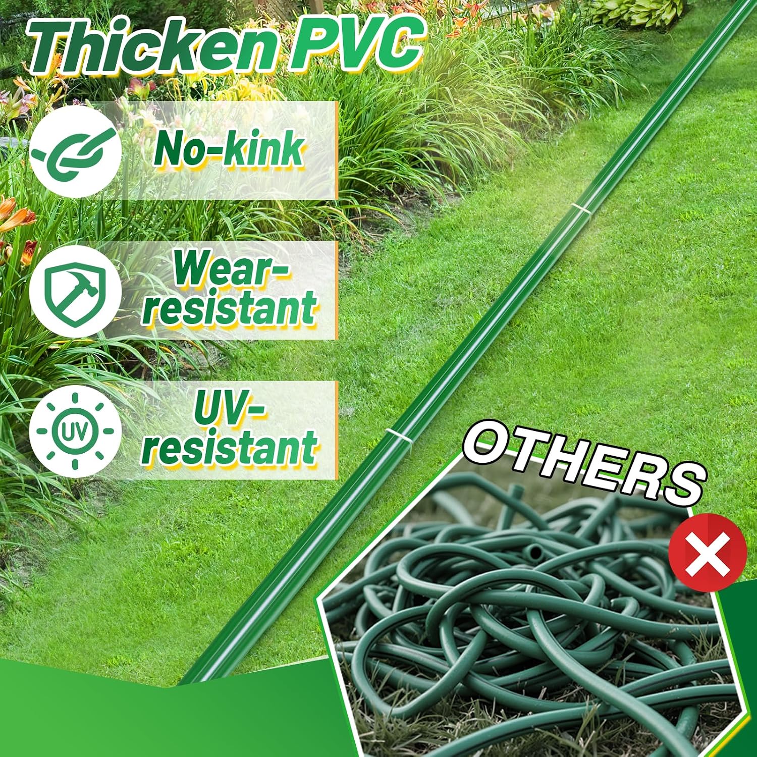 75ft Sprinkler Soaker Hose | Kink-free, Save Water, Flexible, Heavy Duty Three Tube Flat Watering Hose for Garden Yard