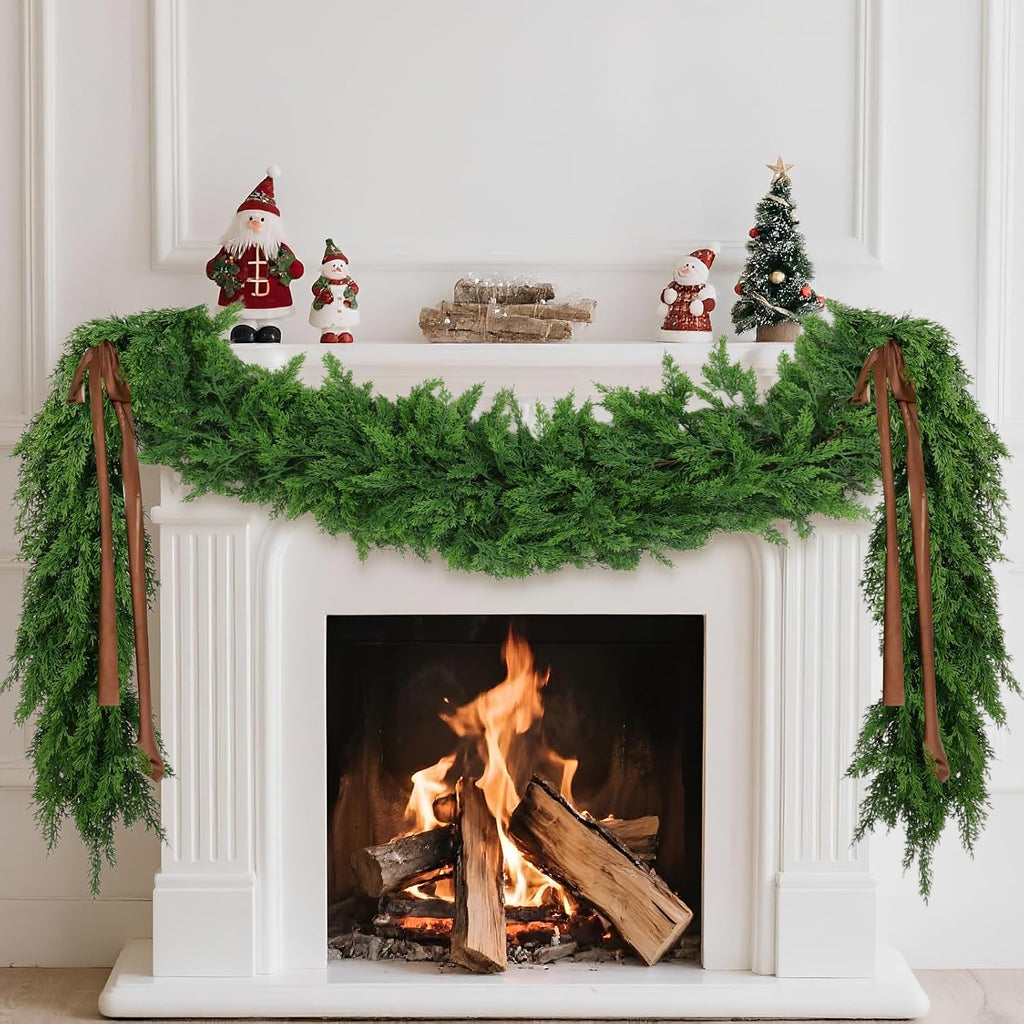 1PCS 16FT Lifelike Touch Fake Cedar Garland for Railing Christmas Decor