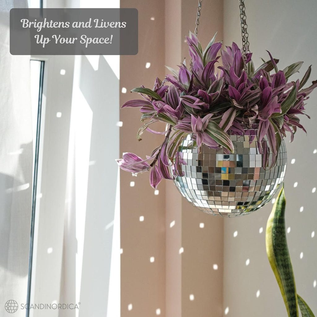 Disco Ball Planter – Value Package: Disco Pot with Chain, Macrame Hanger, Acrylic Stand and Self Watering Insert | 8