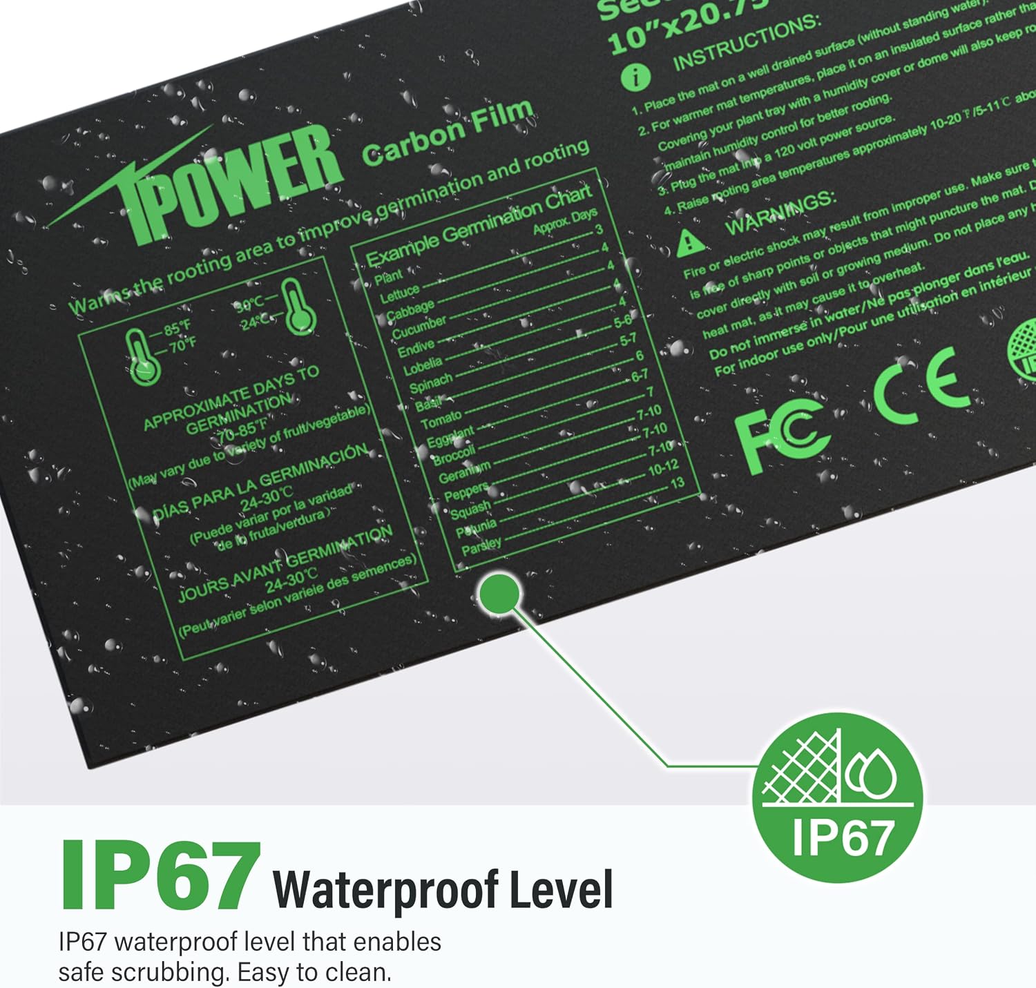 iPower Seedling Heat Mat for Plants with Dual Digital Temperature Controller, 10" x 20.75", Black