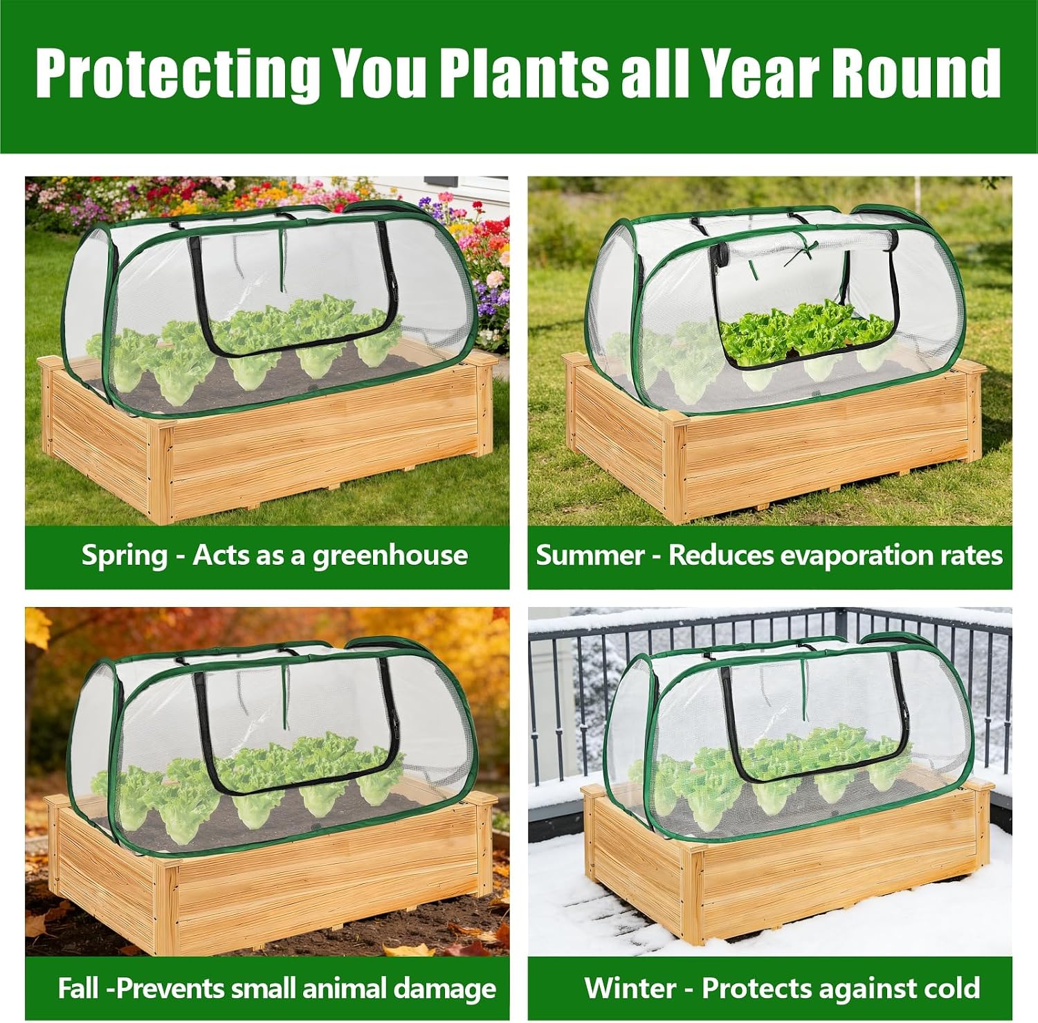 Dual-Layer Garden Plant Cover for Raised Beds,45x22x16 Freeze Protection | Breathable Mesh, Pop Up Garden Rows Plants