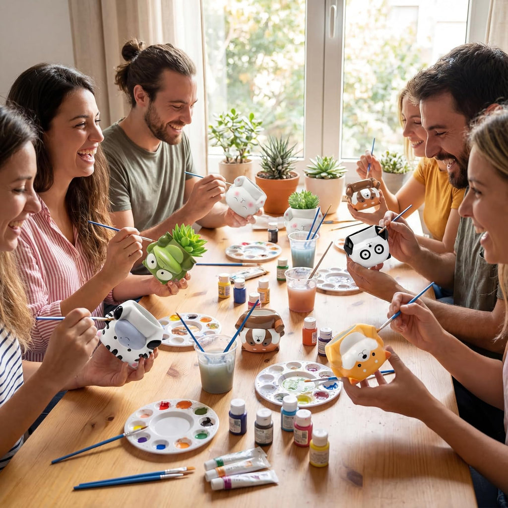 Chuangdi 6 Sets DIY Ceramic Succulent Pots Ready to Paint Animal Unpainted Ceramic Painting Flower Pot with Drainage
