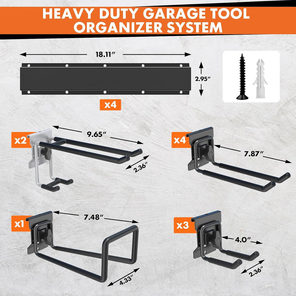 64'' Garage Tool Organizer Wall Mount, 620lbs Heavy Duty Metal Storage Rack | Adjustable Hooks Garden Tool Organization