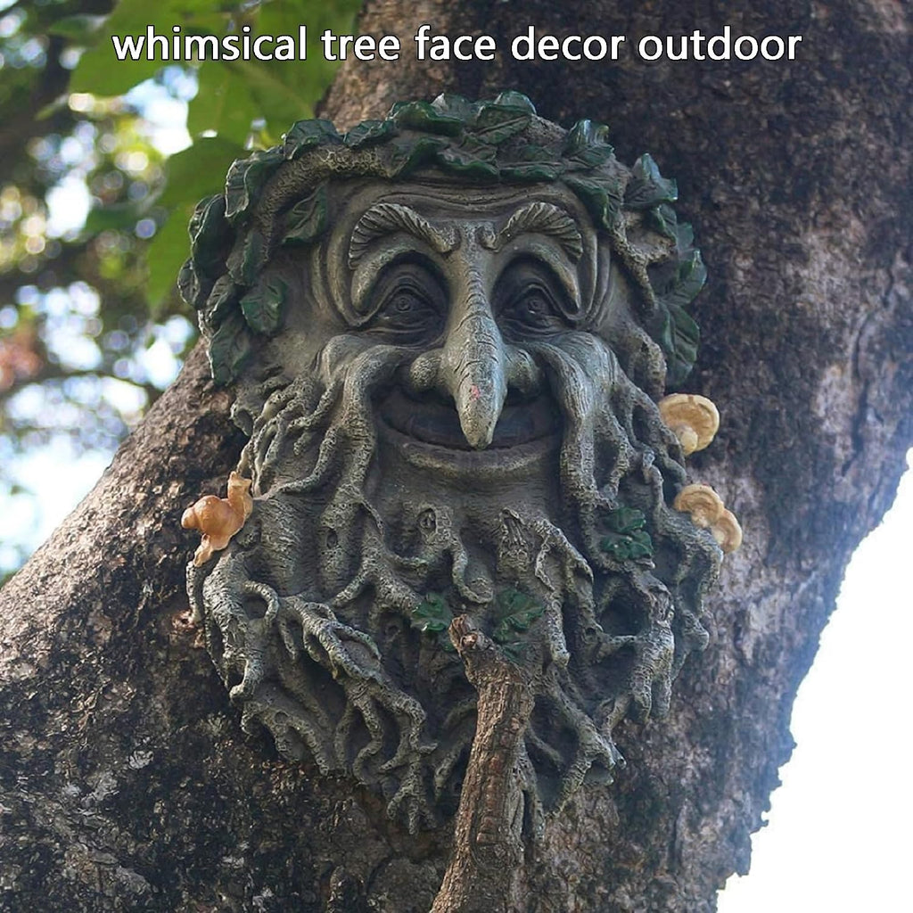 Old Man Tree Face Outdoor Decor Garden Statue Sculpture | Tree Face Hugger Flower Pot, Weatherproof, Rustic Fairy