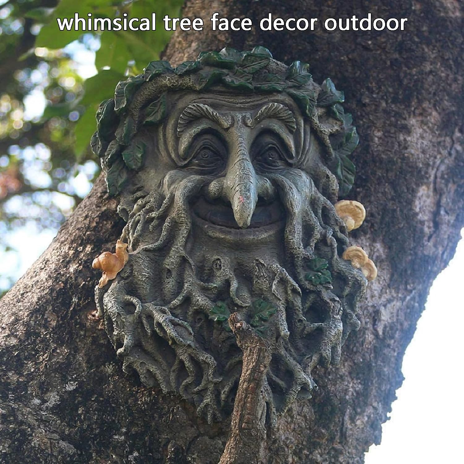 Old Man Tree Face Outdoor Decor Garden Statue Sculpture | Tree Face Hugger Flower Pot, Weatherproof, Rustic Fairy