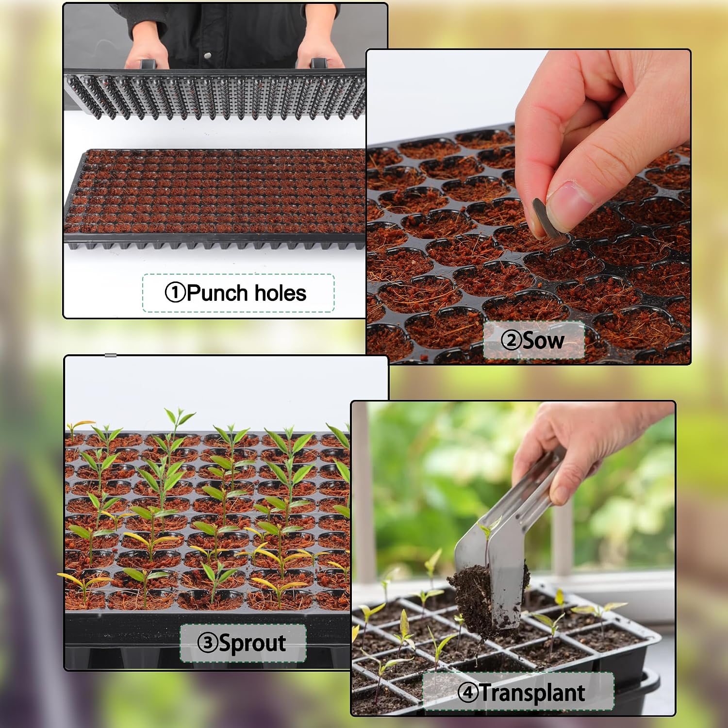 200 Cell Seed Starter Trays with Dibber – 20 Pack Reusable Seedling Trays for Germination Propagation, 200 Hole Soil