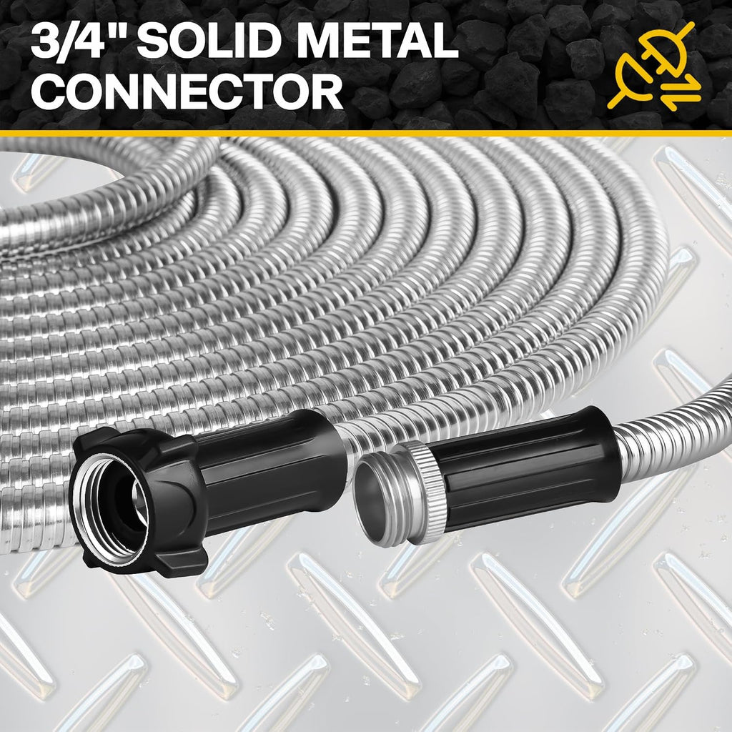 Metal Garden Hose Water Hose 100ft Heavy Duty Stainless Steel Water Pipe with Sprayer & Nozzle Flexible Lightweight