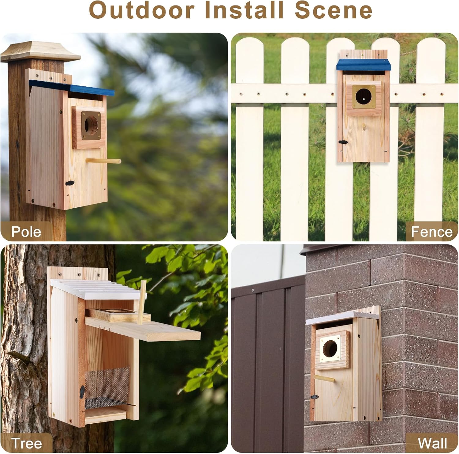 Wooden Outdoor Bird House with Copper Guard, Thickened Wood 2 Pack | 2 pack design, easy assembly, cottage nesting box
