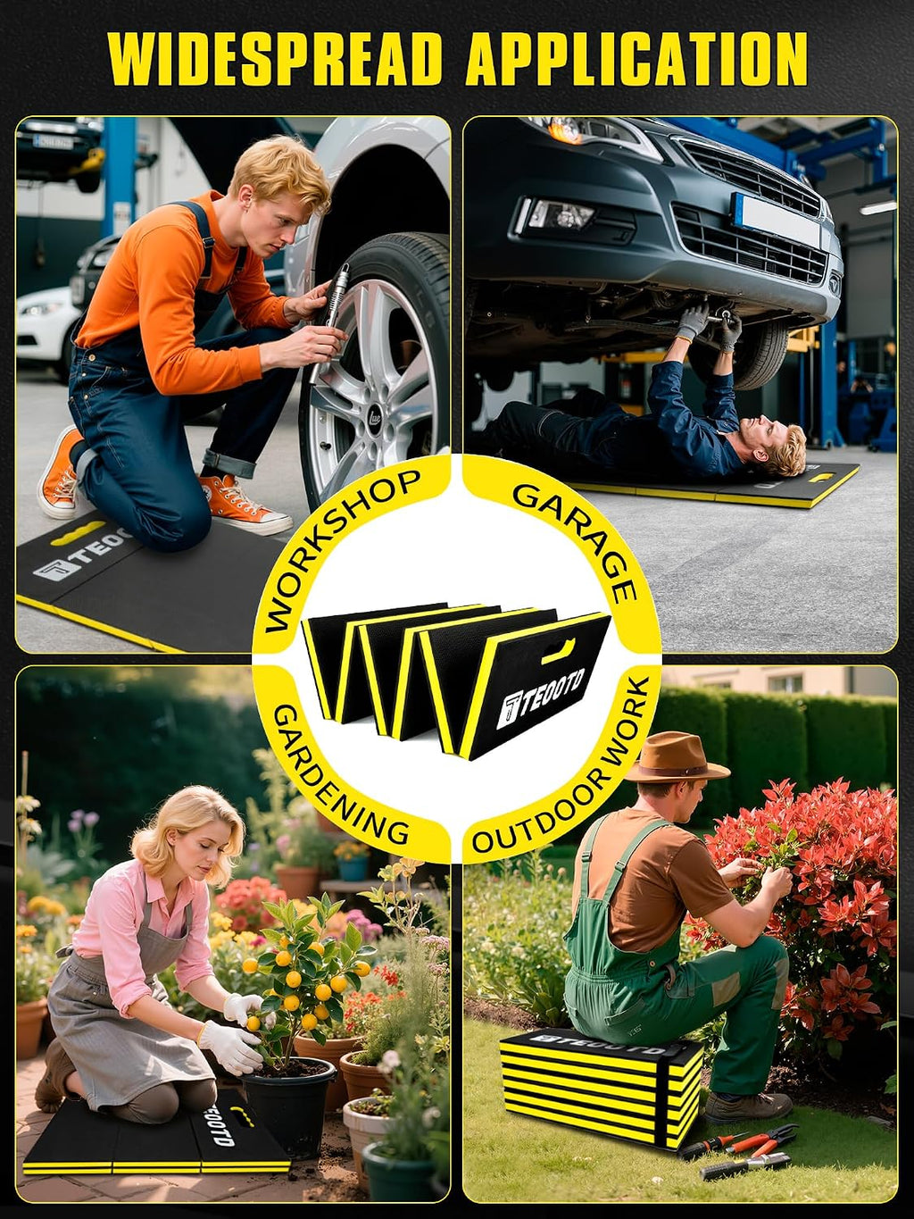 1.2" Extra Thick Foldable Mechanic Kneeling Pad with Handle & Storage Belt, 5 Fold Multi-Use Comfortable EVA Foam