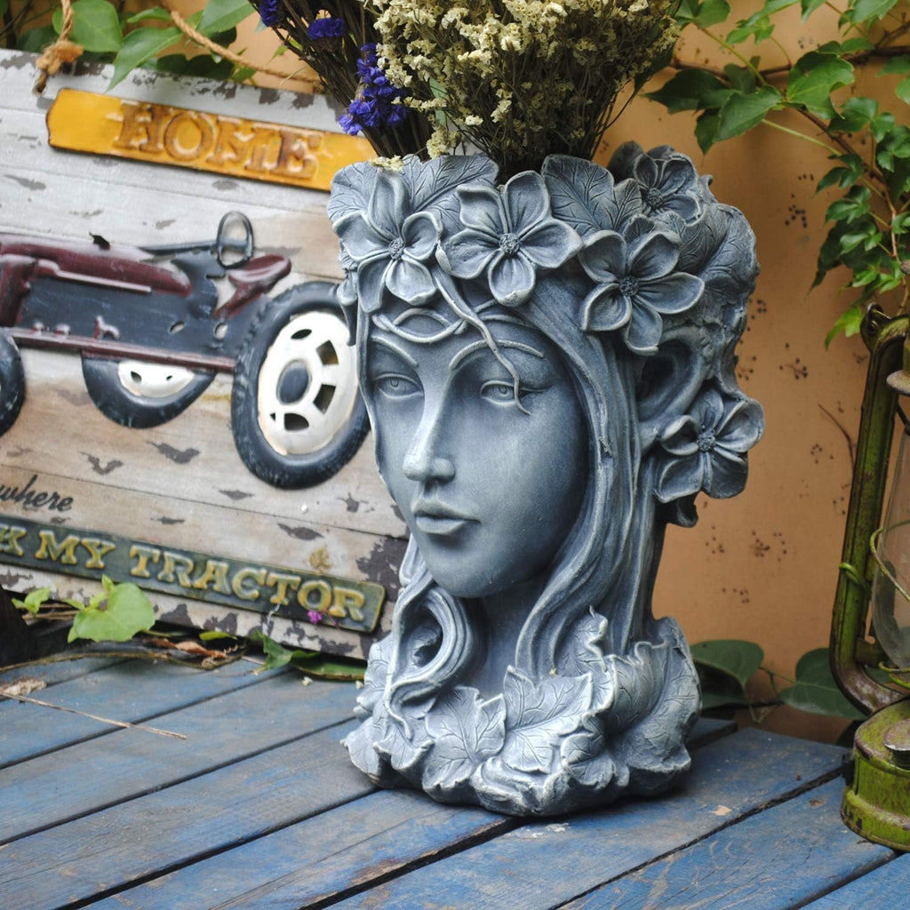 Sungmor Creative Goddess Head Planter Statue for Garden Ornaments | 9×9×14 Inch Premium Resin | Cool Face Large