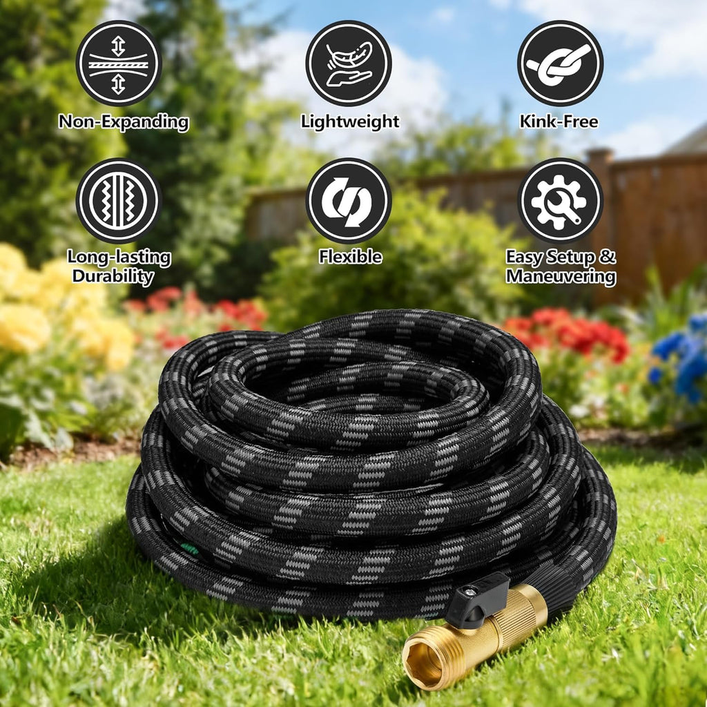 100 FT Non-Expandable Garden Hose, Lightweight Hose with 10 Function Spray Nozzle, Kink-Free Flexible Water Hose