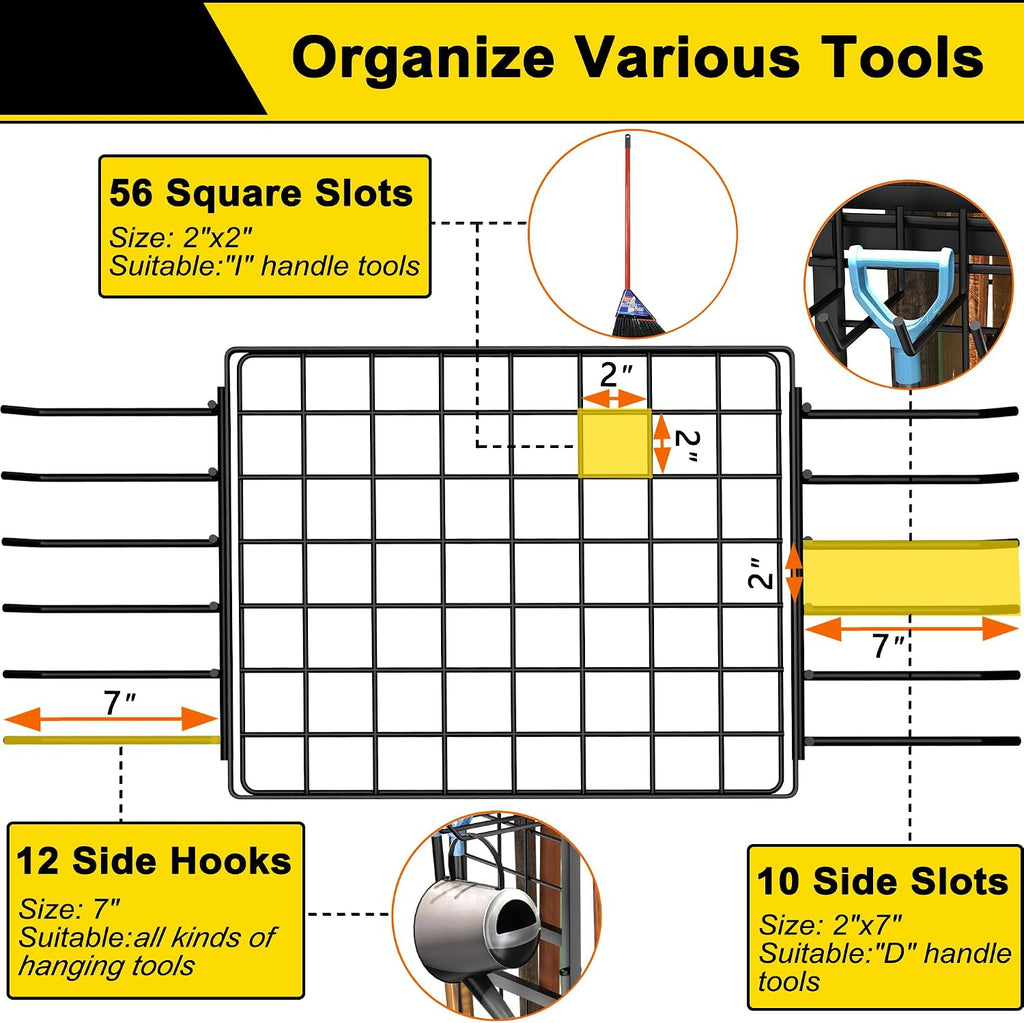 3 Tier Garden Tool Organizer, Garage Storage and Organization, Metal Yard Tools Storage up to 78 Tools, Heavy Duty