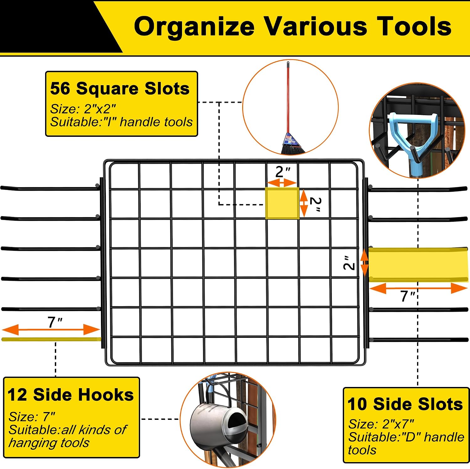 3 Tier Garden Tool Organizer, Garage Storage and Organization, Metal Yard Tools Storage up to 78 Tools, Heavy Duty