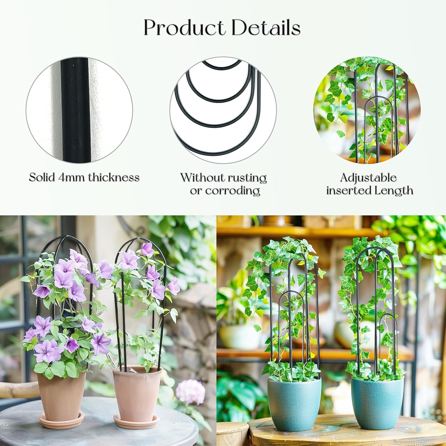 SNAIL GARDEN 8 Pcs Small Trellis for Indoor Plants with 100Pcs Green Cable Zip Ties,4 Sizes Indoor Plant Trellis for