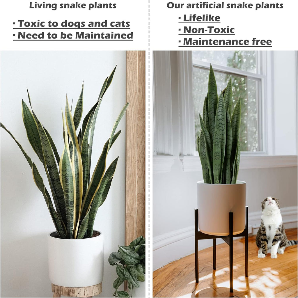 Worth Garden 3ft Artificial Snake Plant Fake Sansevieria Indoor Outdoor, 28 Thick Leaves Lifelike Faux Silk Plant, Home