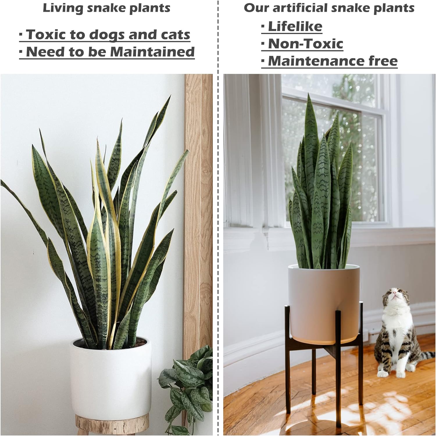 Worth Garden 3ft Artificial Snake Plant Fake Sansevieria Indoor Outdoor, 28 Thick Leaves Lifelike Faux Silk Plant, Home