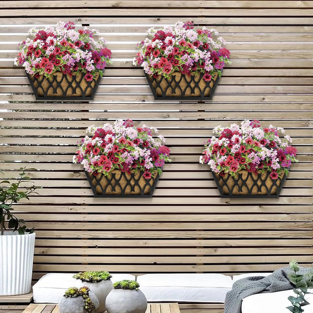 4 Pack 14 Inch Window Boxes Planters Railing Planter Box with Coco Liners Deck Railing Planter Boxes Balcony Hanging