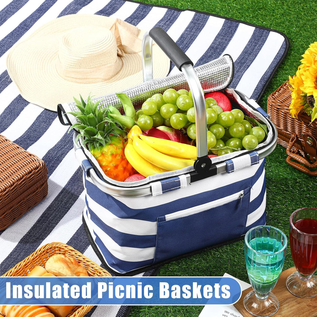 Teenyyou 35L Large Insulated Picnic Basket with Blankets Kit Shopping Basket Cooler Bag Leakproof Collapsible Portable