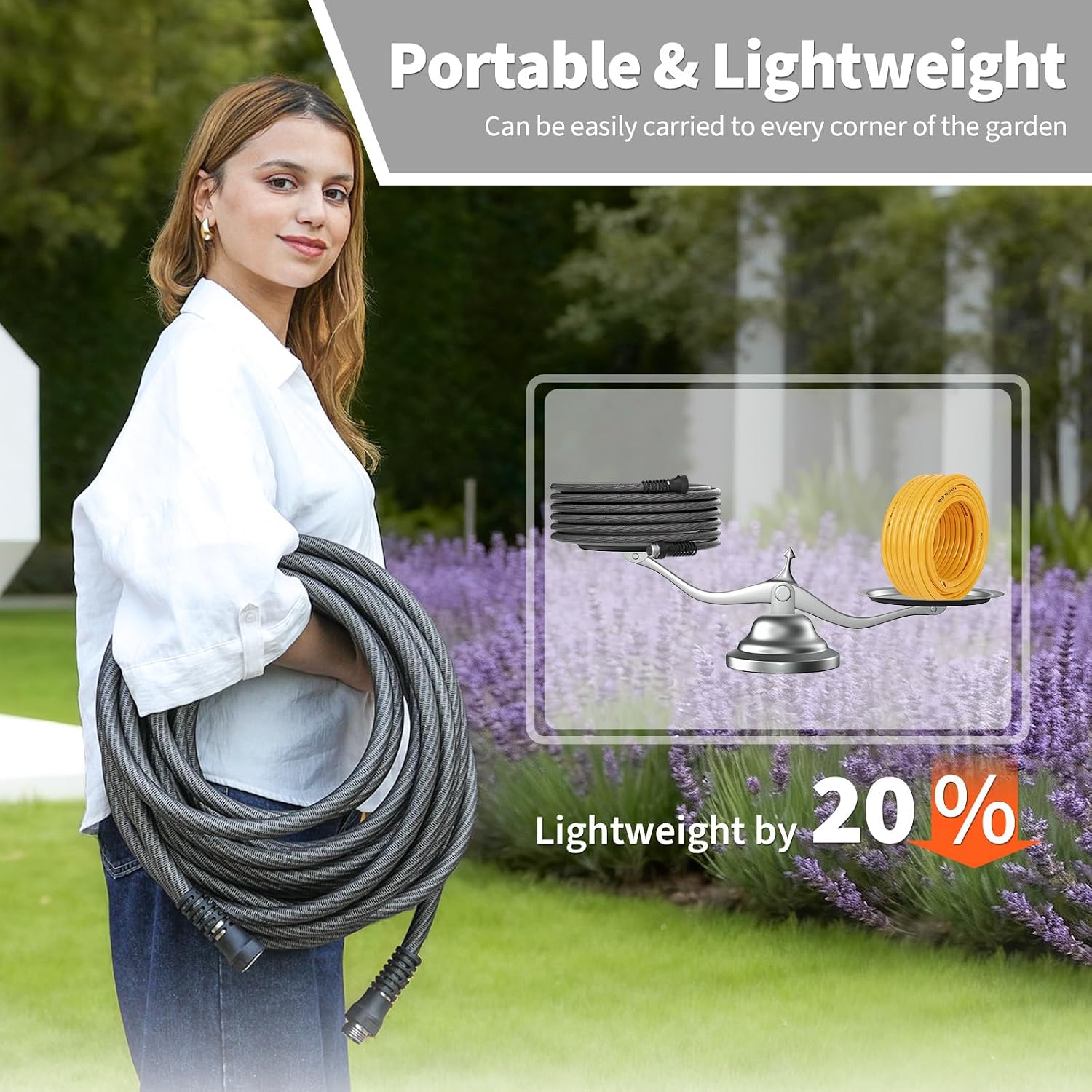 Garden Hose 50ft x 5/8",Flexible Water Hose,Lightweight Braided Hose with Swivel Handle,Leak-Free Connections, Male to