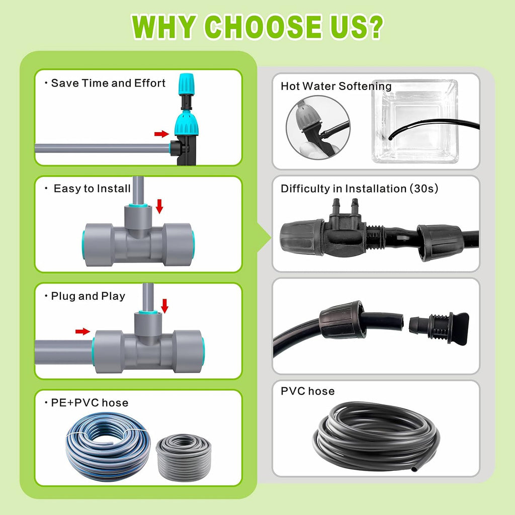 98ft Drip Irrigation Kit, Upgraded Quick-Connect System with Adjustable Nozzles & Durable Hoses, Complete Garden